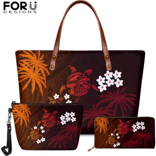 FORUDESIGNS Gradient Polynesian Tortoise Frangipani Pattern Brand Designer Women Luxury Tote Bag Big Female Shoulder Bag Purse
