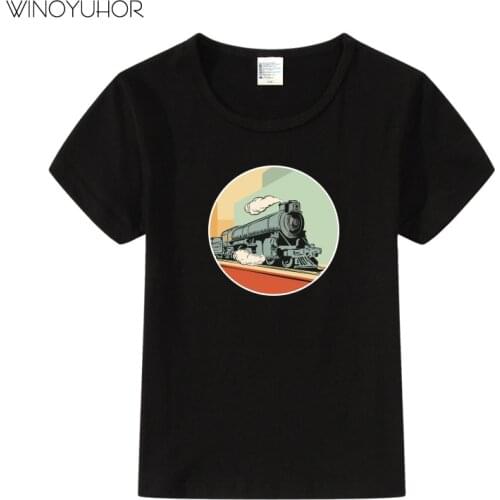 Train Print T Shirt Baby Boys Girls Steam Engine Streetwear Summer Fashion Short Sleeve T-shirt Harajuku Children Kids Tshirt