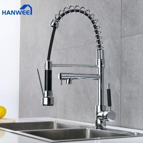 HANWEE Kitchen Faucet Chrome Rotatable Pull-out Kitchen Spray Dual Spray Dual Handle Single Hole Hot and Cold Mixer Taps