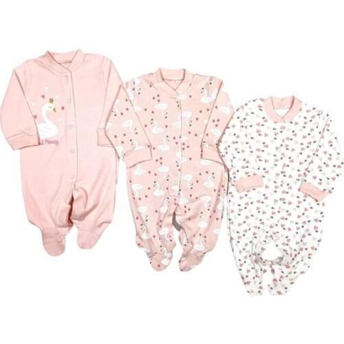New Born Baby Girl Pink 3-Piece Jumpsuit Set Suit 100% Cotton Anti-Allergic High Quality Jumpsuit Team Set Gift baby Clothes
