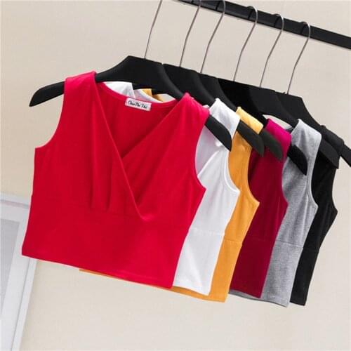 Short Vest Summer Casual Korean T Shirt Women Cotton T-shirt Tops Black V Neck Short Sleeve Shirt High Waist Top Women Tee Mujer