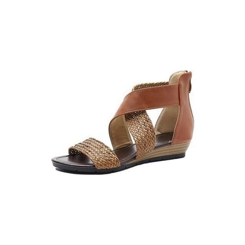 Summer Women Sandals Cross-Strap Beading Flat Sandals Foreign Ethnic Style Bohemian Beach Shoes Female Sandalias Shoes Plus Size