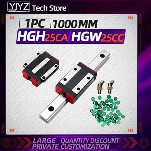 Linear Rail Guide 1pc 1000mm HGR25+1pc HGH25CA/HGW25CC Linear Narrow/Flange carriges Sliding Block cnc parts