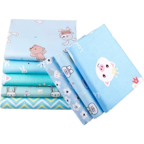 Blue Cartoon Zoo Printed Twill Fabric Cotton Patchwork Tissue Cloth For DIY Baby&Childs Toy Handicraft Sewing&Quilting Material