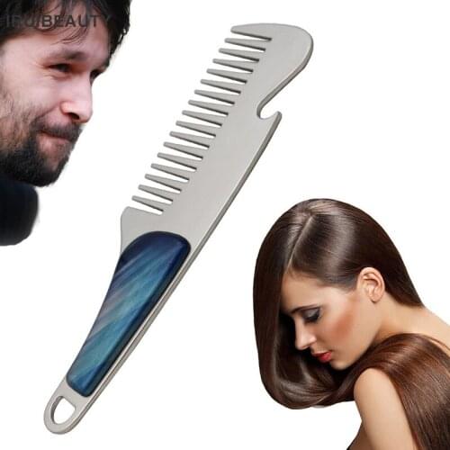 MenS Mini Beard Comb Stainless Steel Comb Does Not Hurt The Skin Arc Handle Grip Comfortable Oil Head Comb Bottle Opener
