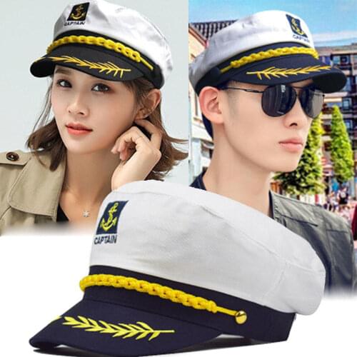 1 Pcs Military Nautical Hat White Captain Hat Navy Cap Marine Skipper Sailor Cap Costume Adult Party Fancy Dress Unisex Hat