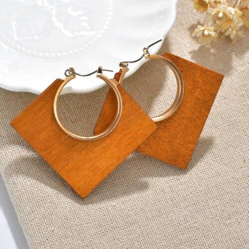 New Korean Wood Earrings For Women Statement Vintage Geometric Dangle Drop Earrings Brincos 2020 Female Wedding Fashion Jewelry