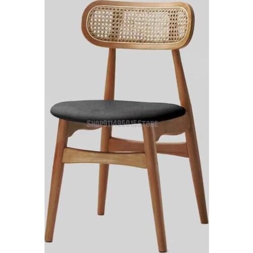 Nordic Solid Wood Dining Chair Retro Rattan Weaving Designer Restaurant Ins Japanese Style Homestay Dining Table And Chair