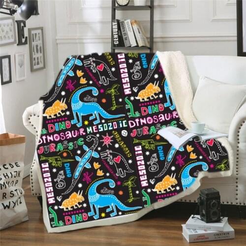 3D cartoon dinosaur Print Sherpa Blanket Couch Quilt Cover Bedding soft flannel Plush Throw Thick Blanket Bedspread Home Textile