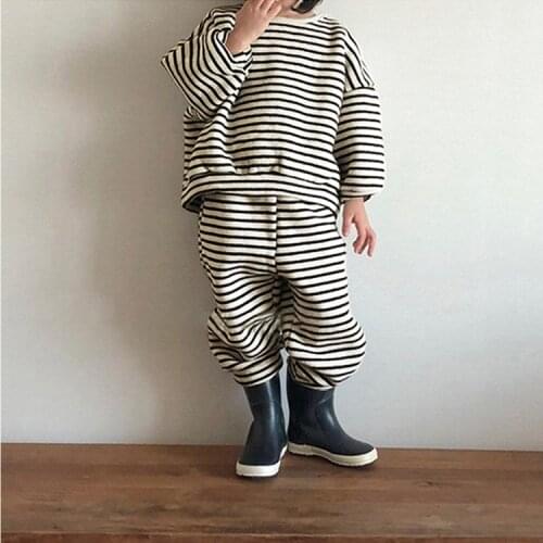 2021 Autumn and Winter Korean Childrens Clothing New Boys and Girls All-match Terry Striped Suit