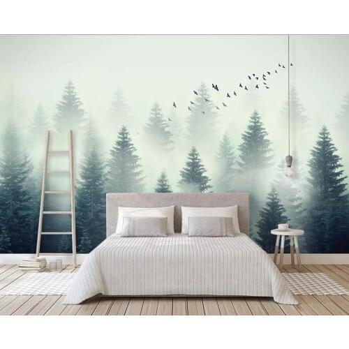 Custom mural 3D wallpaper modern beautiful scenery clouds forest birds Nordic bedroom sofa background wall