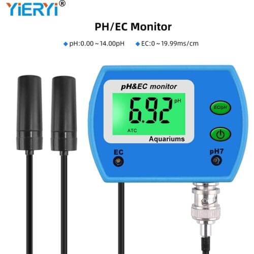 Professional 2 in 1 EC PH Meter Digital Water Quality Monitor Multiparameter Online Acidometer EU Plug for Aquarium Test Tool