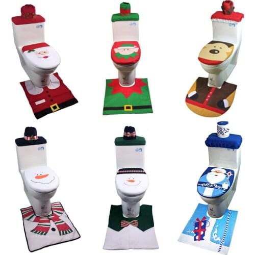 Christmas Toilet Cover Toilet Foot Pad Seat Cover Cap Christmas Decorations Toilet Seat Cover Bathroom Rug Carpet Tank Covers
