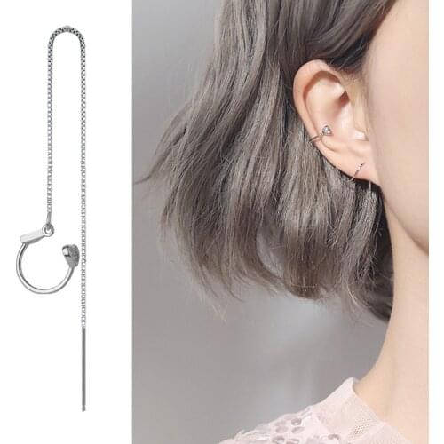 A Girl' Integral Type Heart Arrow Long Chain Drop Earrings Mosaic Zircon Ear Cuff Clip On Earring For Women Girls Gift