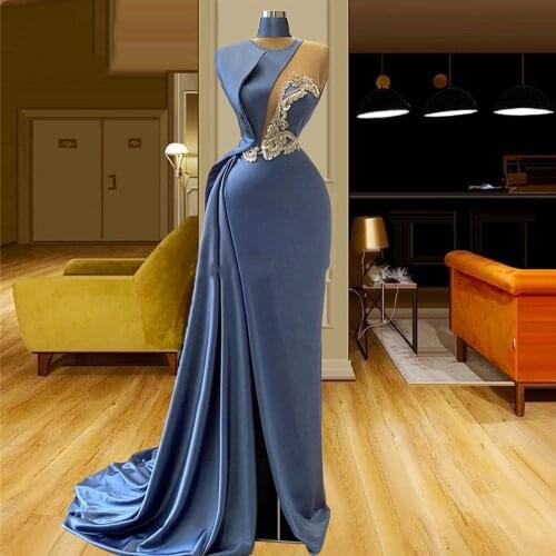 Sexy Prom Dresses Jersey Pleat Beading V-Neck Sleeveless Zipper A-Line Gowns Novia Do 2021 Vestidos New Party