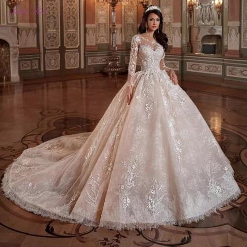 Julia Kui Full Sleeve Organza Wedding Dress Of Ball Gown With Symmetrical Decoration Scoop Neckline Bride Dress