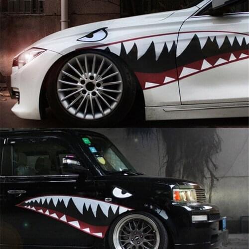 1 Pair Red Grey Shark Mouth Tooth Teeth Reflective Sticker Vinyl Auto Car Cool Refiting Exterior Decal For Side Door Car Styling