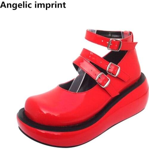 Angelic imprint woman mori girl lolita cosplay punk shoes lady high heels pumps women princess dress party platforms shoes 33-47