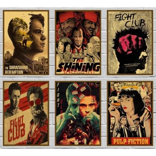 Classic Film Fight Club Vintage Posters for Bar Living Decor The Shining Kraft Paper Retro Movie Poster Wall Sticker 42X30cm
