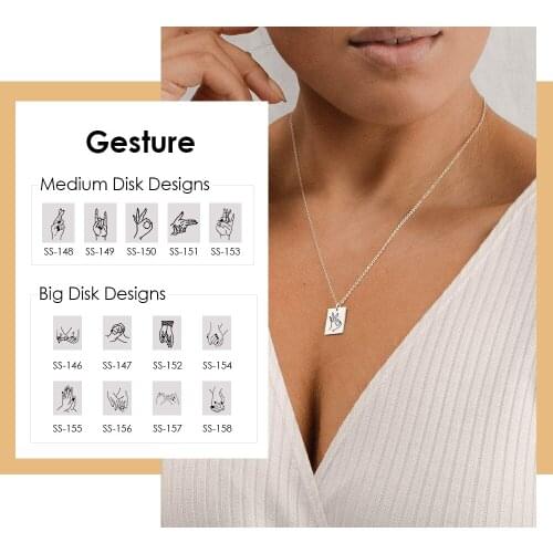 Visunion Engraving Gestures O-Chain Necklace for Women Rose Gold Color Stainless Steel 18mm*12mm Pendant Necklace New Design