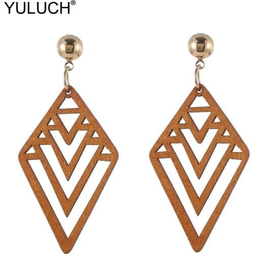 YULUCH 2019 Fashion Vintage Wooden Hollow Triangle Statement Drop Earrings African Long Pendant Earrings For Women Girls Party