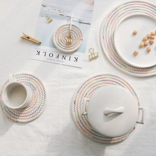 1PCS Hand-woven Japanese cotton line mats Coaster bowl pans thickened insulation mat Nordic simple cotton mats Placemat Coaster