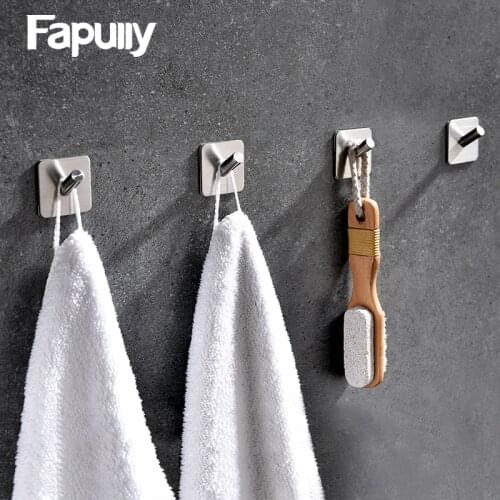 Fapully 304 Stainless Steel Creative Robe Hooks Wall 4pcs Clothes Hook Towel Hanger Bathroom Punch Free Bathroom Accessories