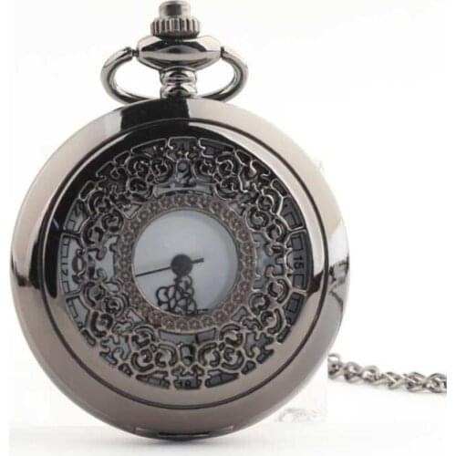 50pcs/lot Hollowed Black Flower Vine Quartz Pocket Watch Men Women Gift Watches Necklace Wholesale