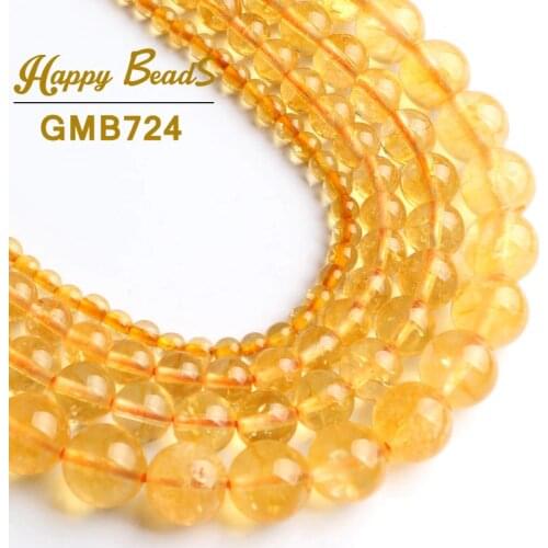 Yellow Crystal Quartz Citrines Beads Round Loose Stone Spacer Beads For Jewelry Making DIY Bracelet Necklace 15''Inch 4/6/8/10mm