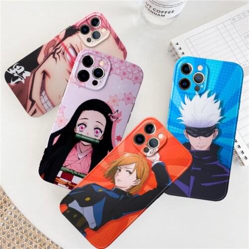 Cartoon Anime Demon Slayer Jujutsu Kaisen Phone Case For iPhone 11 Pro MAX 12 XS 7 XR SE2020 X 8Plus Kimetsu No Yaiba Soft Cover