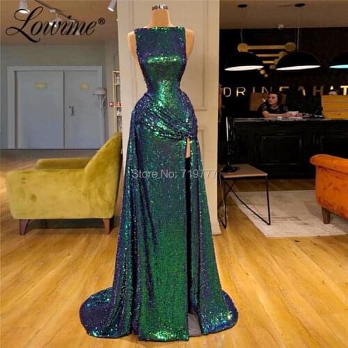 Long Dubai Formal Evening Dresses Sequined Abendkleider Middle East Boat Neck Prom Dress Party Gowns Robe De Soiree 2019 Newest