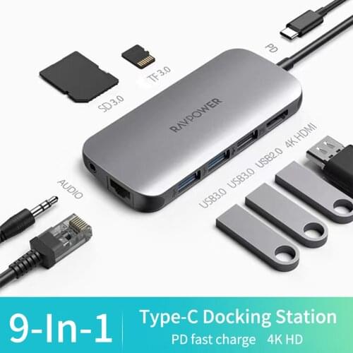 USB-C Type Docking Station 4K HDMI USB HUB 9 In 1 Multi-function Converter USB 2.0 3.0 Type C Hub 9 Interface For Macbook Laptop