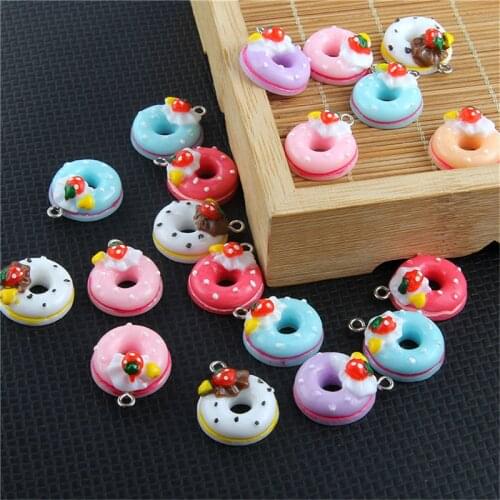 Julie Wang 10PCS Resin Donut Charms Mixed Colors Artificial Food Pendants Jewelry Making Accessory Decor
