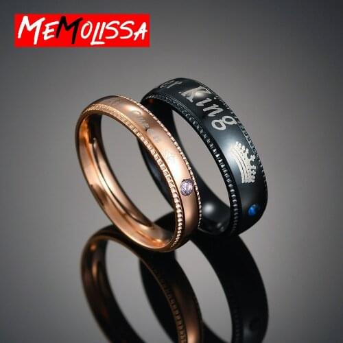 "His Queen" " Her King" Couple Rings for Lover Stainless Steel Crystal Engagement Wedding Band Ring Jewelry Aneis Anillos Bague