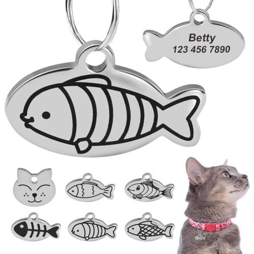Custom Pet Cat Kitten ID Tags Collar Accessories Stainless Steel Engraved Cat Puppy ID Name Tag Pet Necklace Collar Pendant