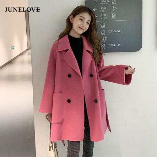 JuneLove Wool Coat Autumn Winter Jacket Women Clothes Double Side Woolen Coat Vintage Female Korean Jacket Abrigo Mujer Outwears