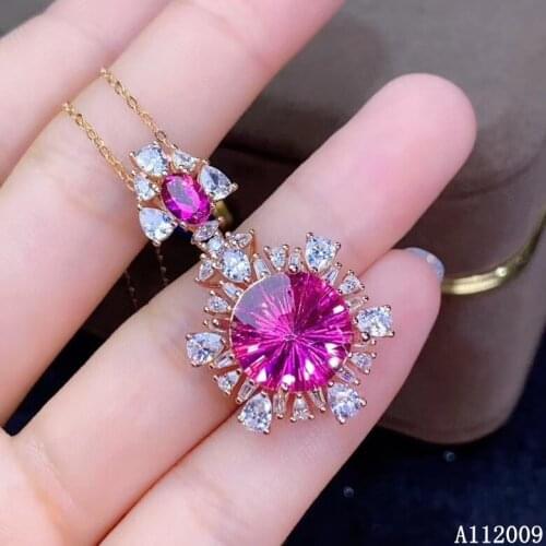 KJJEAXCMY fine jewelry 925 pure silver inlaid natural pink topaz girl new Pendant Necklace noble clavicle chain support test