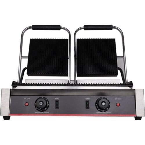 Commercial Electric Stripe Contact Grill Panini Press Plates Sandwich Press Plates Eelctric Steak Contact Grill Double Stoves