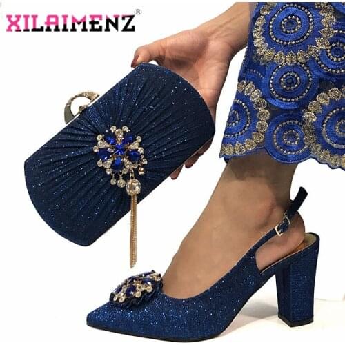 High Quality Royal Blue African women Shoes and Bags To Match Set Wedding Party Shoes and Bag Sets for Wedding Sandals