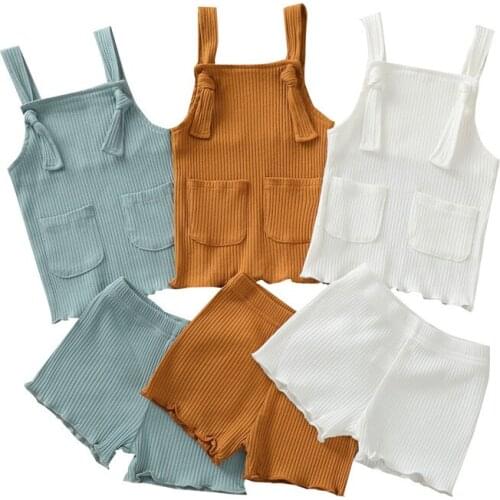 Pudcoco 0-24M 2Pcs Casual Newborn Kids Infant Lace-Up Pocket Sleeveless Camisole Vest Top+Shorts Pants Trousers Outfit Sets Suit