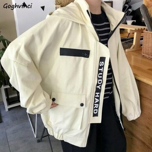 Women Basic Jackets with Hat Letters Pockets Leisure Unisex Jacket Streetwear Hip-hop Cool Oversize BF Ulzzang Stylish Daily Ins