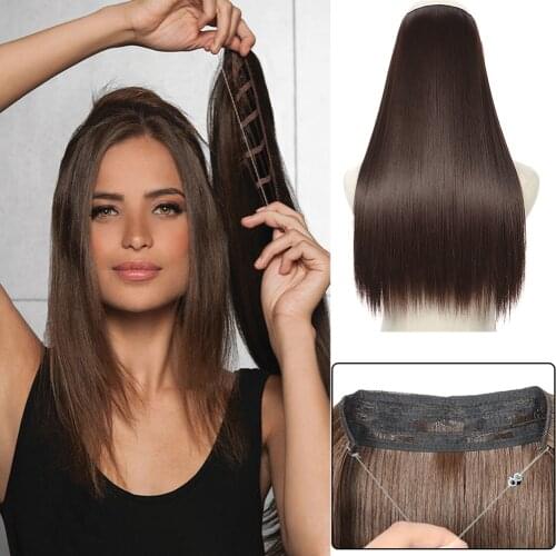 MERISIHAIR Synthetic Halo Hair Extensions No clips in Ombre Blonde Black Synthetic Natural Invisible Line False Hair Piece