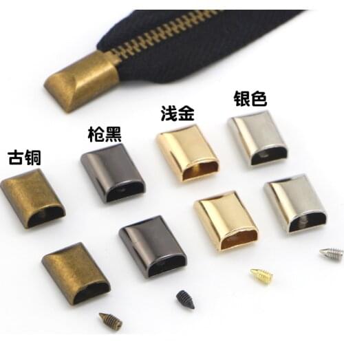 3# Metal Zippers Pull Tail Clip zipper Holders Clips Buckle end stop mouth Plug Head with Screw DIY bag Leather Hardware Trim