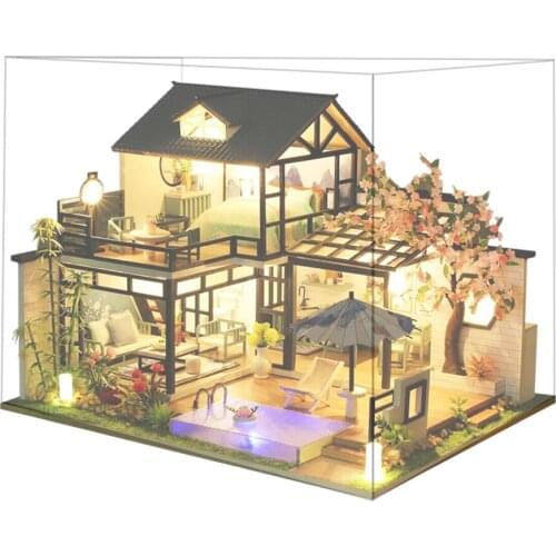 Miniature Dollhouse with Realistic Furniture Wooden Crafts Villa Big House Cottage Creative Room Doll House Self Assembly
