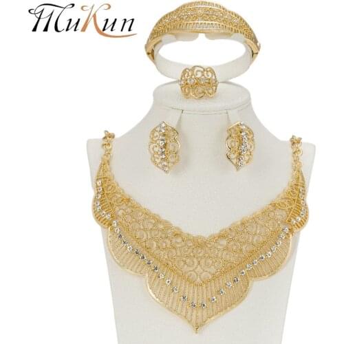 MUKUN 2017 Latest Original Fashion Dubai Gold color full crystal bridal jewelry sets Italian set for women wedding Jewelry sets