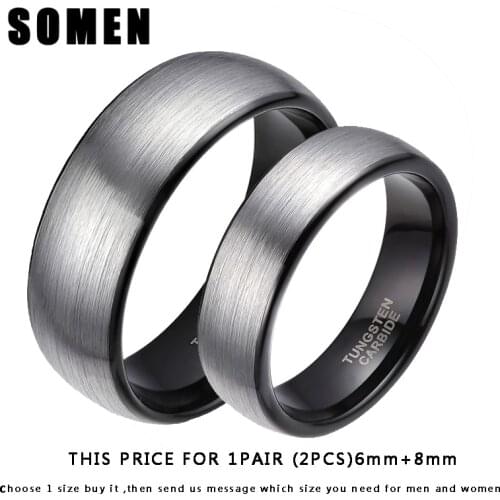 6mm&8mm Ring Set Couple Sliver Tungsten Ring Black Inlay Classic Lovers Wedding Band Engagement Ring Fashion Anniversary Jewelry