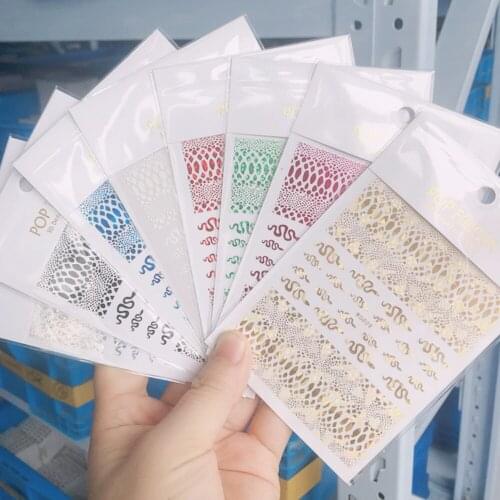 Snakeskin Nail Stickers, 8.0*10.3cm Nail Art Decorations Stickers 3D Self-adhesive Color Leopard Snake Decals for Manicure#WF80