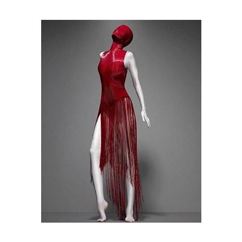 New Bar Female Singer Ds Costume Night Club Bodysuit Sexy Dj Dance Clothing red Tassel Jazz Dance Costume Stage Wear Headgear