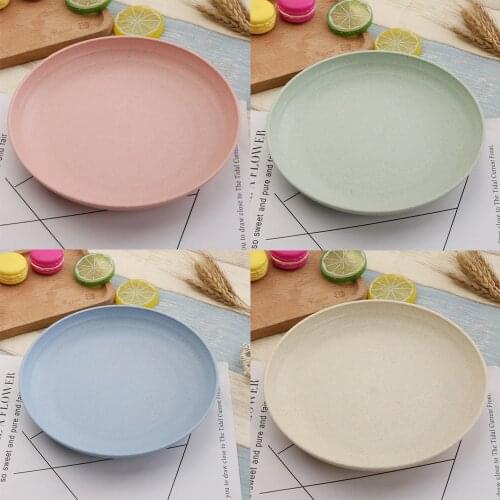 Solid Color Wheat Straw Plates Eco Food Snack Dish Plate Wheat Straw Lunch Dinner Dessert Fruit Plate Tray Tableware