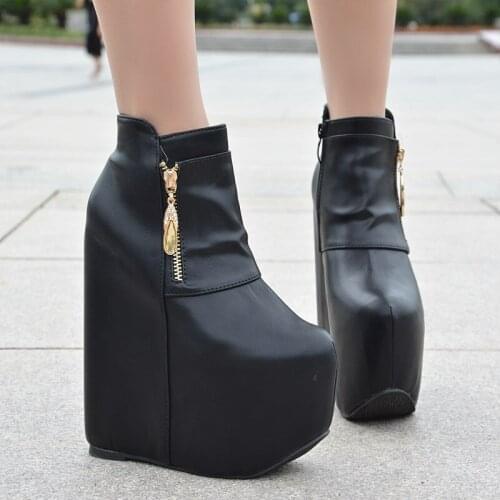 17cm autumn and winter European and American new wedges ankle boots ultra high heel club in the platform shoes with thick-soled